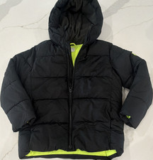 Gap Kids Hooded Full Zip Puffer Jacket Black/Yellow L Unisex Kids