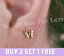 Flat Back Earrings Crystal Butterfly Labret Tragus Helix Cartilage 6mm 8mm 16g