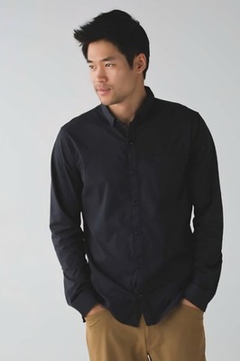 Lululemon Black Button Down The Closer Long Sleeve Stripe Shirt Sz M  #M3C14S 