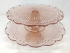 Vintage Laurel Leaf Pink Depression Glass 2 Tier Pedestal Cake Stands 10" 12"
