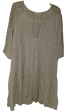 Indigo Rose Beige Tiered Dress Size 3X Crochet Accent 3/4 Sleeved Dress