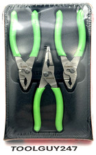 Snap On Pl344bcf G 3 Piece Slip Joint Pliers Set Green Soft Grip New Usa Tools 