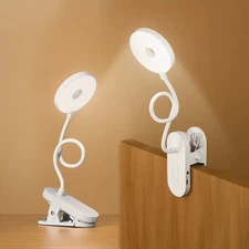 LED Clip On Desk Lamp Dimmable Reading Light Timer USB Rechargeable Bed Study