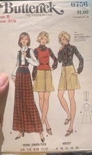 Vintage Butterick Pattern 6756 Size 8 Dress Top 1970  s Low Waist Uncut