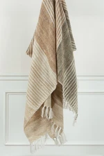 50x60 Rizzy Home Ivory Striped Tassel Throw Blanket TH0736 - Aprx 50" x 60"