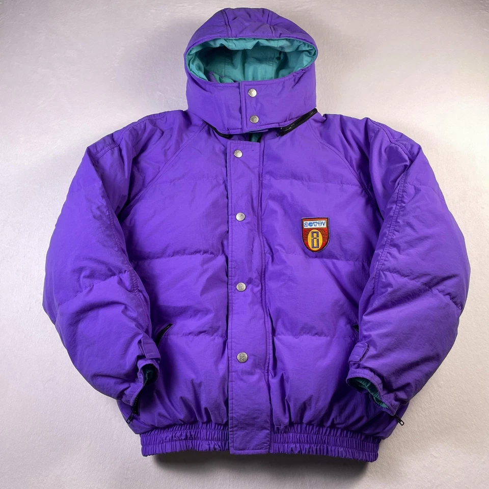 Vtg 90s Ocean Pacific Jacket Sz M Reversible Down Puffer Purple Teal Surf Skate - Image 2 of 4