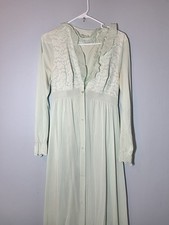 Vintage 60s Mint Green Nightgown Robe Peignoir Set Shadowline M Dainty Rosettes