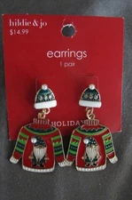 HILDIE & JO CHRISTMAS "GNOME SWEATER" DANGLE EARRINGS- NEW