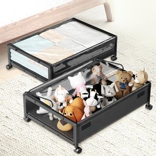 Under Bed Storage Containers with Wheels, 2 Pack Rolling Metal Organizer Draw...