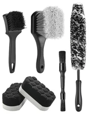 6PCS Car Wheel Cleaning Kit - Tire Brush, Rim Brush, Detailing Brushes