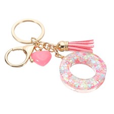 Initial Letter Keychain, Letter O Heart Design Charm with Tassels, Pink