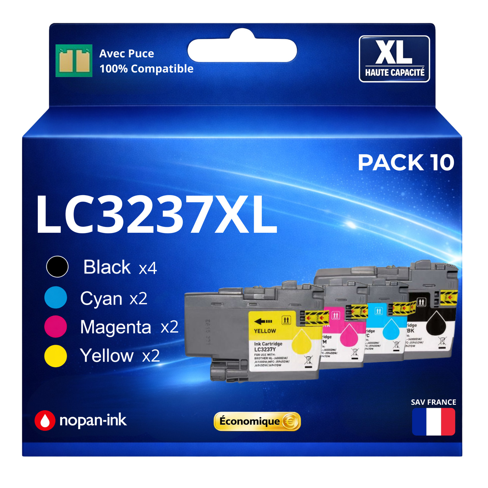 Cartouches LC3237 compatibles Brother jet d'encre pack 10 recharges imprimante XL couleur