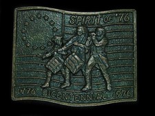UE15136 NOS VINTAGE 1976  SPIRIT OF '76 ART  BICENTENNIAL BRASSTONE BUCKLE