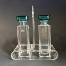 Luigi Bormioli Light And Music Oil And Vinager Cruet Set Glass Turquoise W Caddy