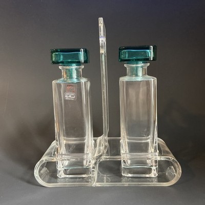Luigi Bormioli Light And Music Oil And Vinager Cruet Set Glass Turquoise W Caddy