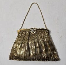 Whiting  Davis Mesh Purse Gold Tone Rhinestones Evening Bag Chain Strap Vintage