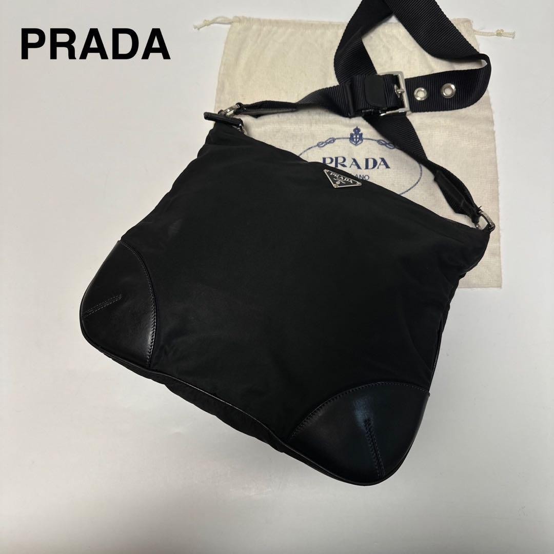 Prada Black Triangle Logo Nylon & Leather Shoulder Bag Q04 Extreme