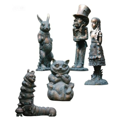 "5 PCS Alice in Wonderland Outdoor Statues  Durable Resin Garden Decor"