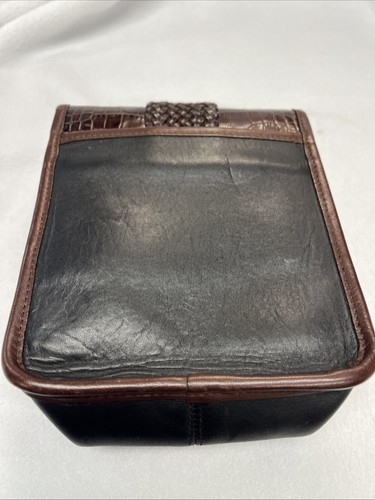 Borsa a tracolla Brighton in pelle nera marrone con patta stampa coccodrillo vintage - Foto 2 di 15