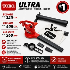 Toro Ultra 51619 Electric Blower Vacuum Mulcher 260 MPH 340 CFM New 