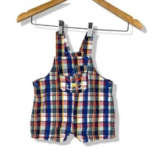 Vintage 80s Plaid Shortalls Baby 3-6 Months Multicolor Golf Preppy Embroidered