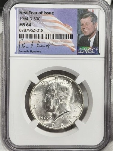 1964-D 50c Kennedy Half Dollar NGC MS64 John F Coin FIRST YEAR SEMI KEY DATE!