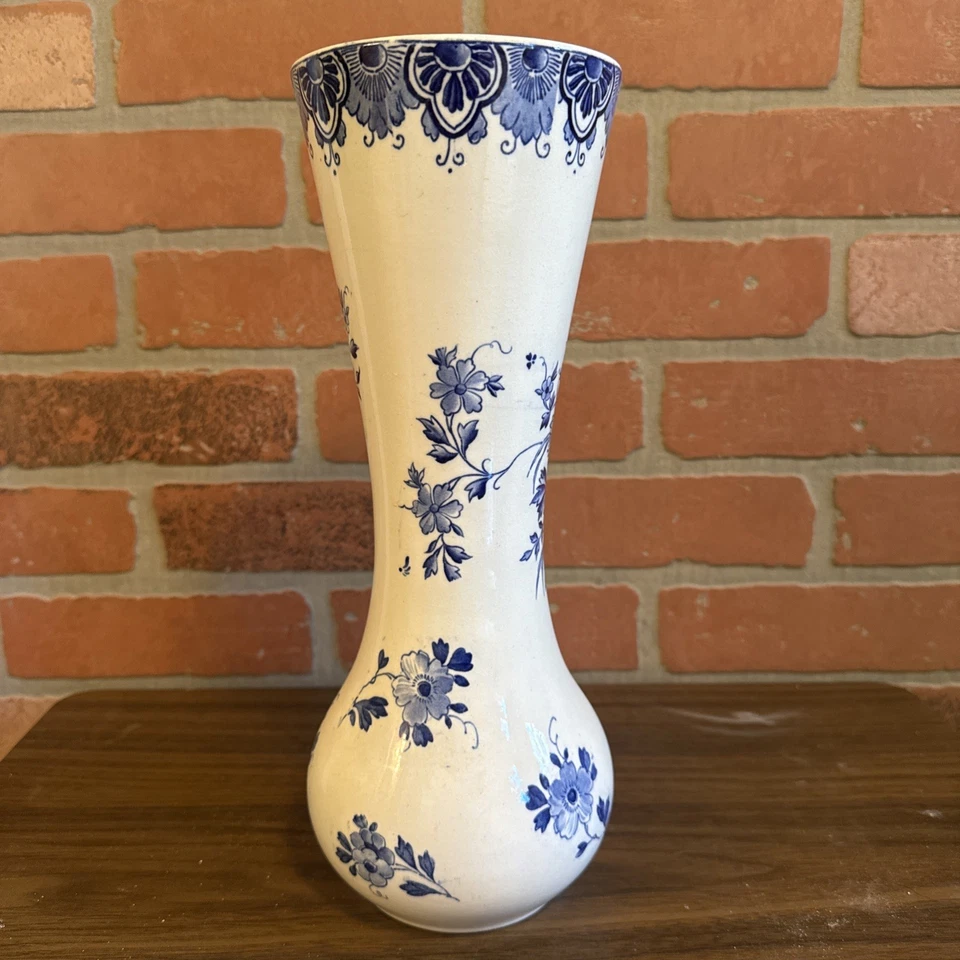 Vintage Delft  Blue and White Vase Windmill Sailboat Flowers- 12-1/2" - Image 3 of 4