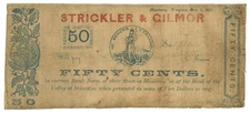 1861 Strickler & Gilmor Monterey VA 50c Obsolete Scrip PM70-23 (65926)