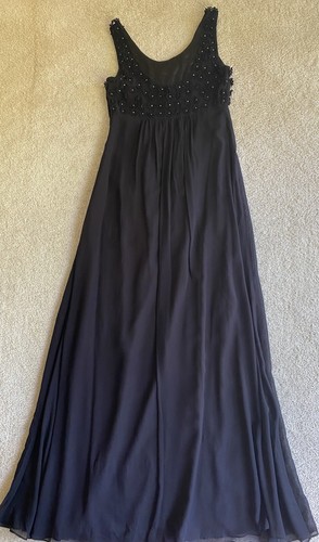 Betsey Johnson Dress 6 Black 100% Silk Tank Maxi Flower Beaded Empire Waist - Picture 6 of 14