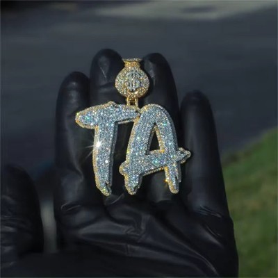 2.40Ct Round Cut Real Moissanite Custom Letter Pendent 14k Two Tone Gold Plated