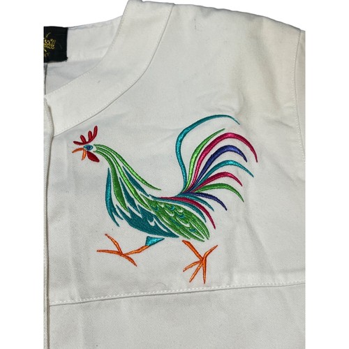Bob Mackie Wearable Art White Denim Jacket Colorful Rooster Embroidery Size L - Picture 3 of 5