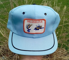 New NOS 1980s Powder Blue ORLANDO FLORIDA Travel Cap - Snapback Hat w/ Tag