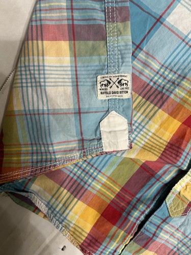 Camisa Buffalo David Bitton Para Hombres XL Algodón a Cuadros Manga Corta “Cresta Ondulada” - Imagen 5 de 12