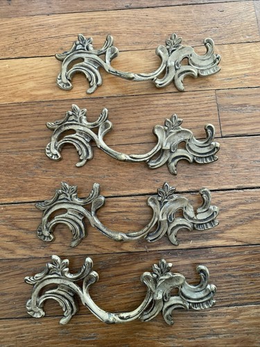 French Decor Metal Art Nouveau Brass Drawer Pull Cabinet Handle Hardware 7 3/8” - Picture 12 of 19