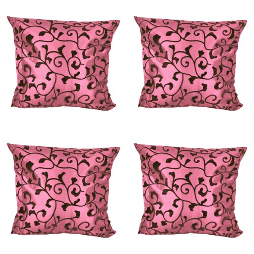 Cushion Covers Pink - Set of 4 Bright 16x16" Inch 40x40cm Flock Unique Fabric - Picture 3 of 8