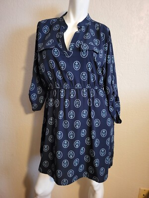 Ladie's Dress XL Justify Dark Light Blue Anchor Theme Knee Length Preowned  | eBay