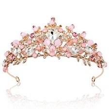 Rose Gold Tiaras and Crowns for Women Pink Crystal Wedding Tiaras for Women