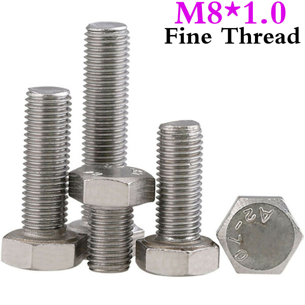 M8 x 1.0 Fine Thread 304 Stainless Steel Hex Head Cap Screws Bolts