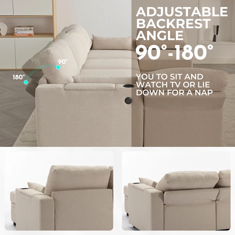 6 Modular Sectional U Shape Couch w/Storage USB Port Cup Holder Reversible Chais - Image 3 of 4