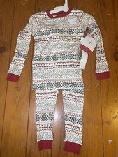 NWT Burts Bee Kids Size 4 Creme with Snowy Fair Isle 2pc Pajama Set Snug Stretch
