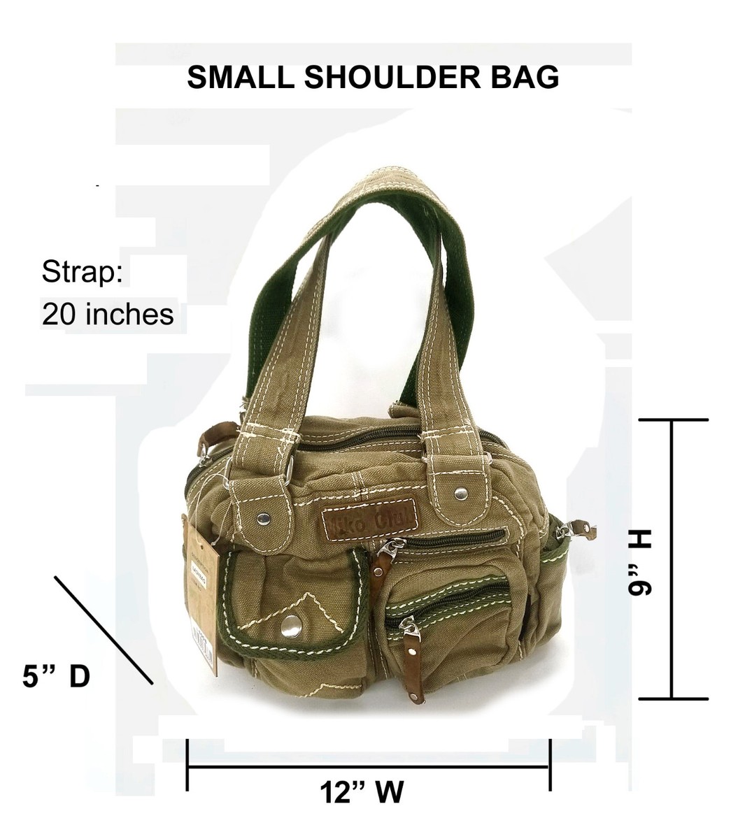 Small 12 Inch Width Brown Green Canvas MIKO Club Fashion Shoulder