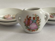 Vintage Childs Tea Set Plates Play Dishes Victorian People Garden Man Woman