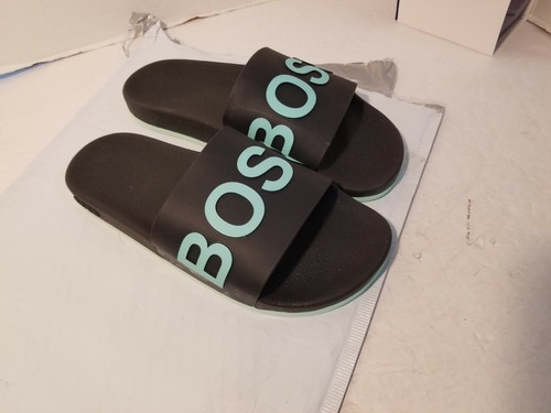 Boss Bay Slide Sandal in Black/Blue Contrast at Nordstrom