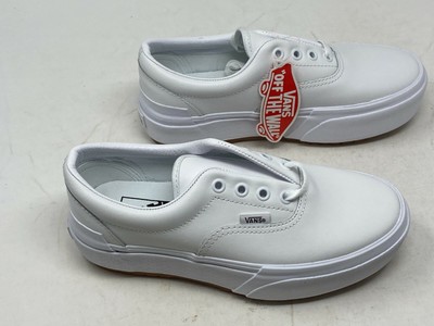 vans leather era stacked white