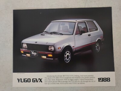 vintage 1988 Yugo GVX Hatchback Promotional Car 1 Page Brochure