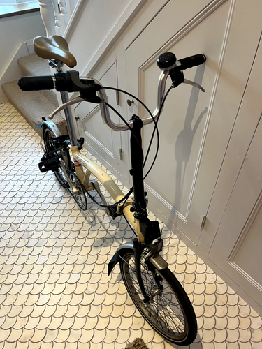Vintage Brompton T5 Faltrad mit Schutzblechen in Beige / Creme - Bild 12 von 13