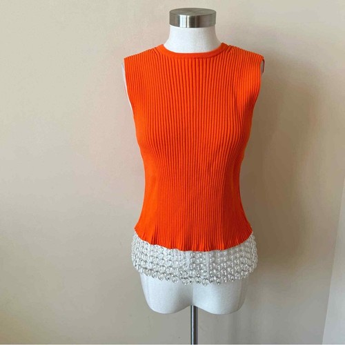 New! Opening Ceremony Beaded Fringe Tie Back Top Clementine Size S Orange 901