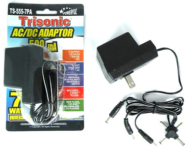 Universal ac/dc power adapter output 3V 4.5V 6V 7.5V 9V 12V 500mA 2 sony plug