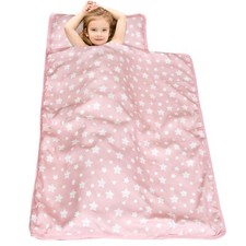 Toddler Nap Mat with Pillow and Fleece Minky Blanket Soft For Preschool 50"x21"