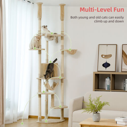 PAWZ Road Cat Tree Scratching Post Cat Tower Floor to Ceiling Scratcher Bed Toys - Picture 5 of 38